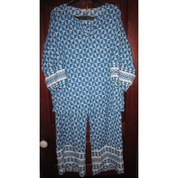 Soft Surroundings Sz L Top Shirt Blouse Pants Slacks Set Teal Elastic Wide Soft - Picture 1 of 6